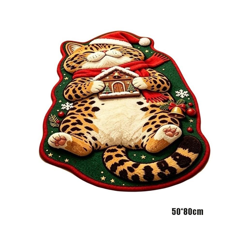Christmas Theme Pattern Cat Shaped Area Rug Plush Faux Cashmere Rug Entryway Decor
