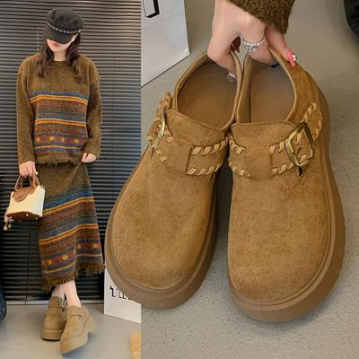 Женские туфли Boken на толстой подошве с увеличением роста, осень 2025, ретро лоферы-маффины, маленькие универсальные туфли-однопедальки