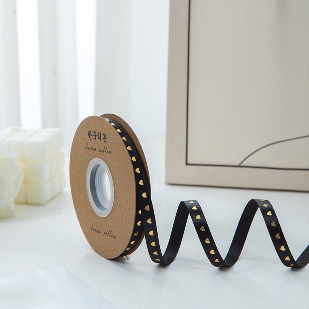 1cm*30 meters Gold-stamped Heart Ribbons Classic Gift Packaging Ribbon Handmade