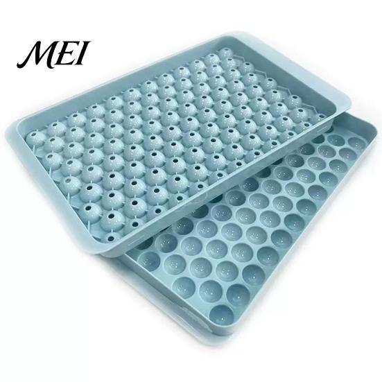 Whiskey Ice Ball Mold Mini Cube Tray with Bin And Scoop, Small Round Non Stick for Coffee Drinks, Easy Release Stackable Silicone Freezer Clean