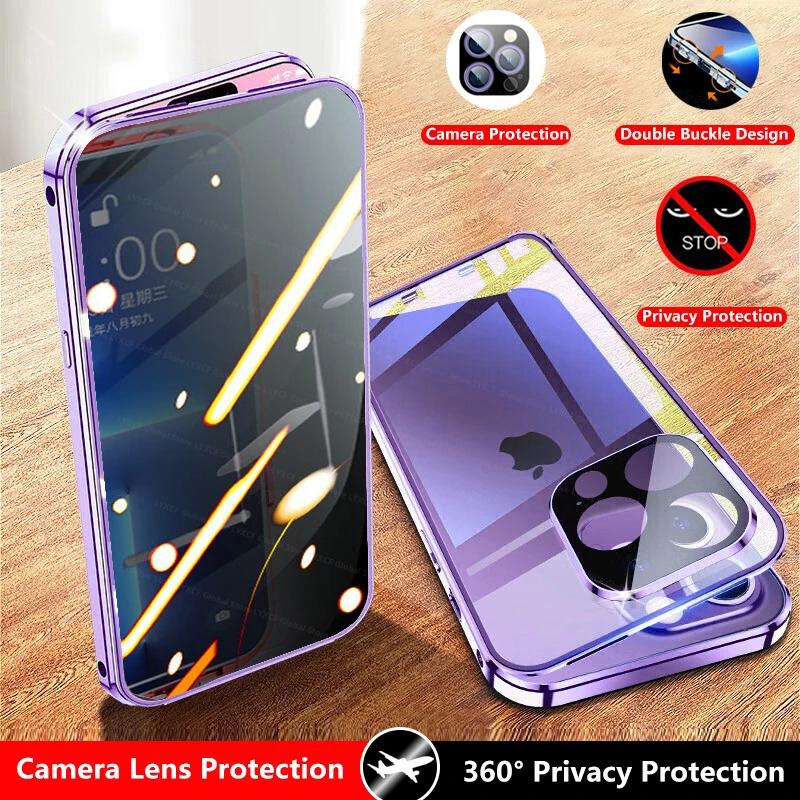 Защитное стекло Anti Spy Privacy с защитой линз Магнитный чехол-присоска Для iPhone 16 15 14 Plus 13 12 11 Pro Max