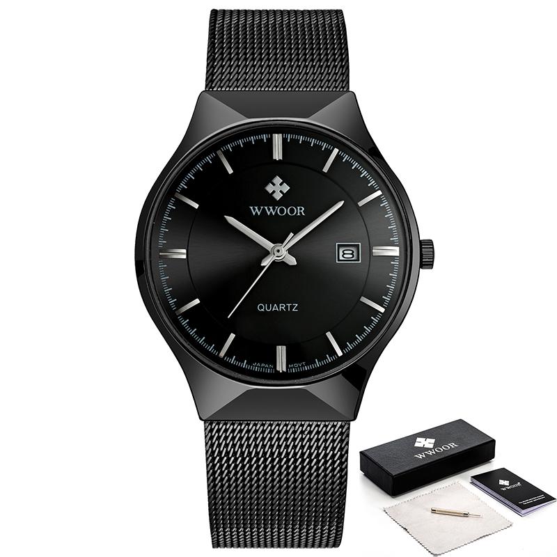 WWOOR Watch Men Luxury Ultra-thin Casual Mens Watch Blue Waterproof Stainless Steel Quartz Auto Date Fashion Watches Mens