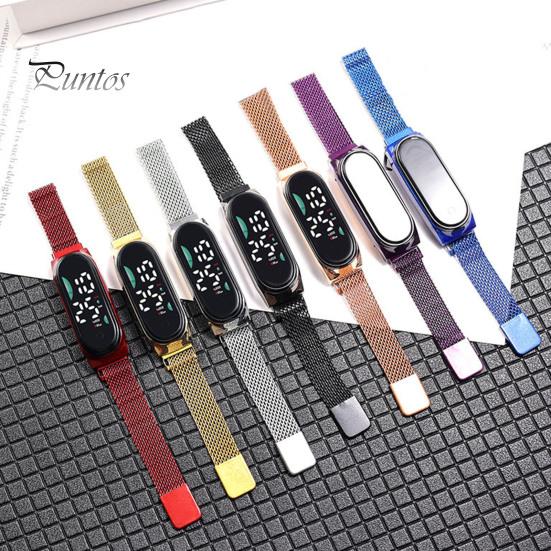 Светодиодные цифровые часы Водонепроницаемые магниты из нержавеющей стали Сенсорный экран Разборчивый циферблат Высокоточный длинный циферблат Спортивные наручные часы унисекс с батарейным питанием