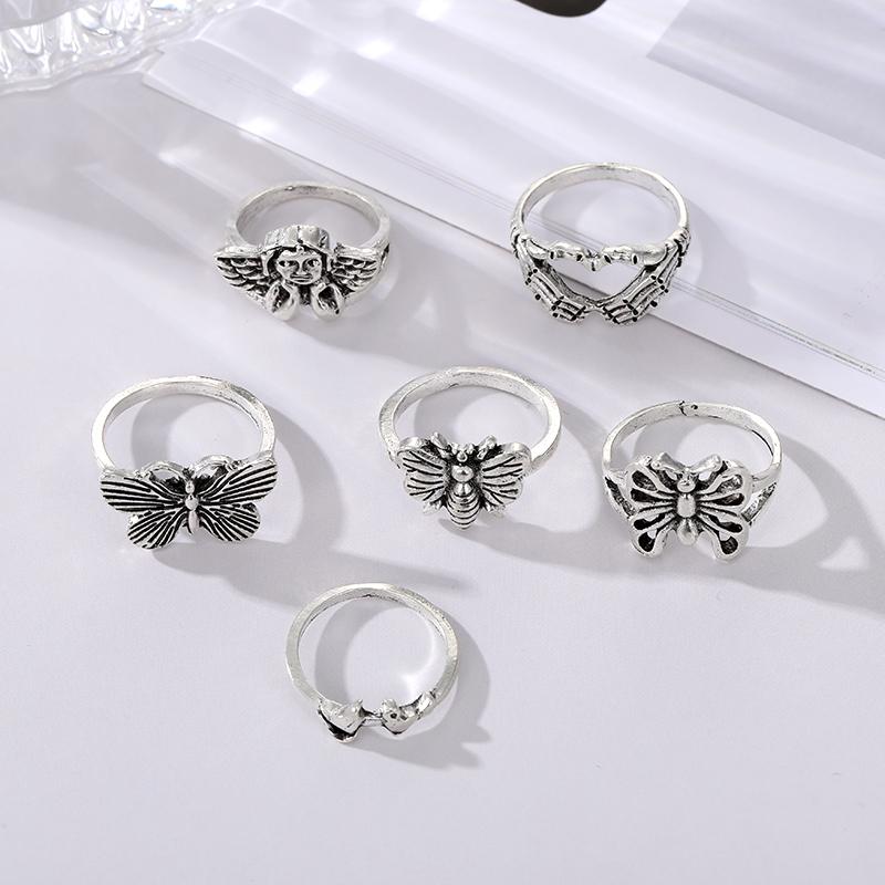 Скелет Пальмы Хэллоуин Ужас Ангел Девушка Бабочка Выдолбленные Ювелирные Кольца Набор
