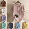 Women's Fashion Round Neck Short Sleeve T-shirt Casual Cotton Linen Graphic Shirt Leisure Loose Black Cat Prined Summer Blouse Tops