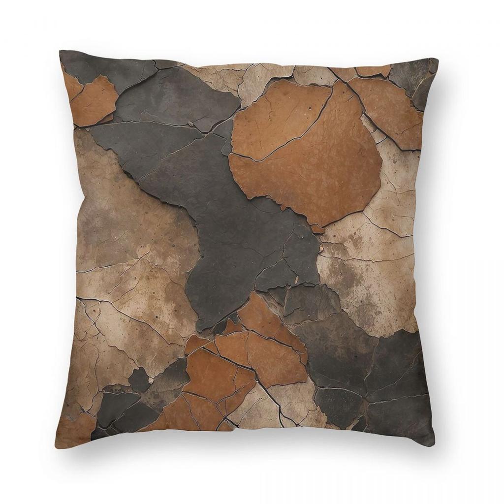 Brown Black Distressed Square Pillowcase Polyester Linen Velvet Creative Zip Decorative Car Cushion Cover