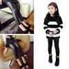 Girls Stretchy Leggings Elastic Waist Faux Leather Skinny Pants Trousers