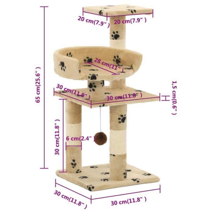 VidaXL Cat Tree and Sisal Scratching Posts 65 Cm Beige Paw Print