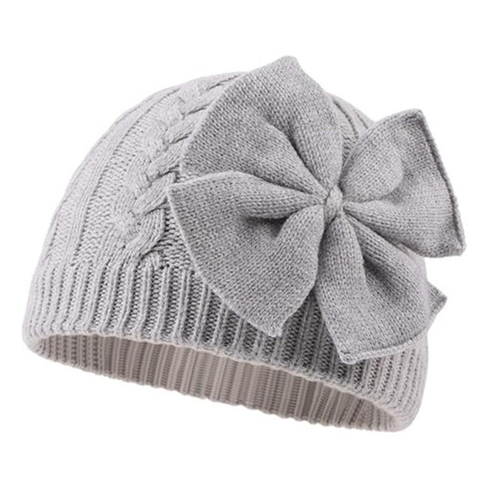 Bow Baby Winter Hat Girls Pink White Gray Children's Hat K