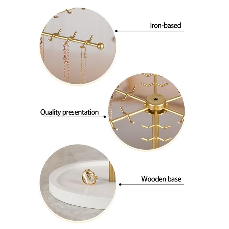 48 Hook Gold Metal Jewelry Holder With 360 Degree Rotation Large Capacity For Necklace Bracelet Storage Fashionable Gift