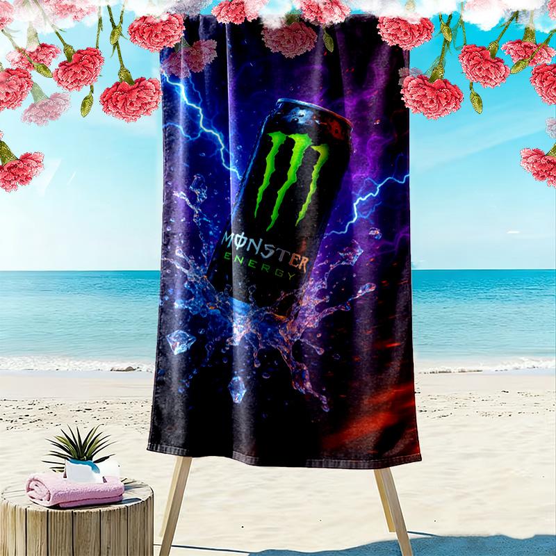 Логотип Напитка Monster Energy Пляжное Полотенце Пляжное Полотенце Для Фотографий В Отпуске Пляж Морской Берег Бассейн На Открытом Воздухе Полотенце Для Бассейна Пикник На Открытом Воздухе Пляжный Коврик Комфорт Мода