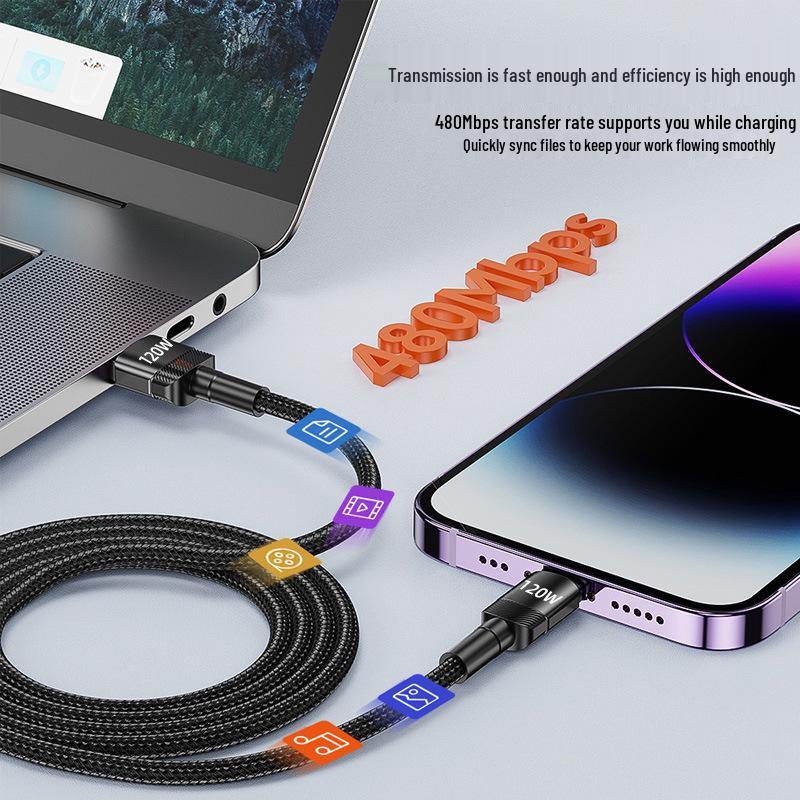 Плетеный кабель PD120W для быстрой зарядки Apple 11/XR/12/13/14 Pro Max