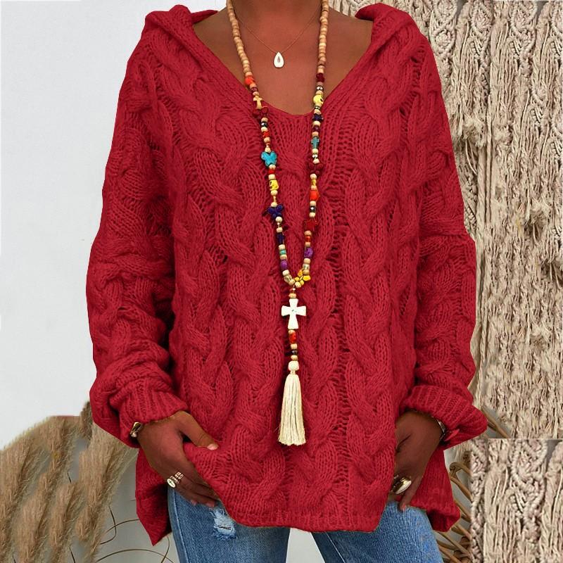 Women Fashion Loose Large Size Solid Color Hood Long Sleeves Sweater Tops