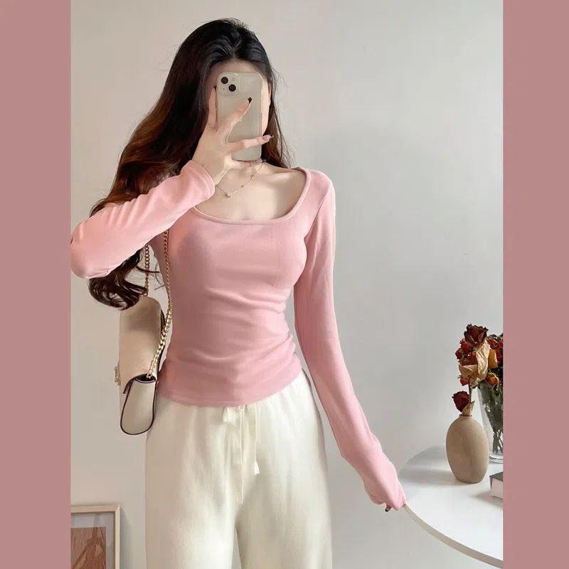 Женский велюровый топ премиум-класса с квадратным вырезом и длинными рукавами - Приталенный крой, идеально подходит для осени и зимы