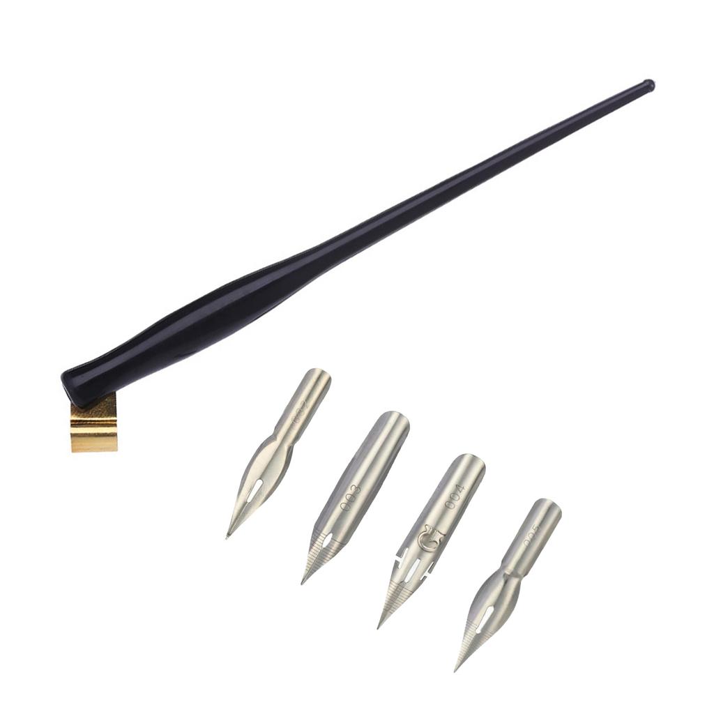 Dip Pen Holder with 4 Interchangeable Tip Resin Dip Pen Holder Adjustable Metal Flange for Beginner Artist Writing