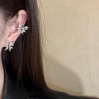 Niche Design Sense Zircon Butterfly Earbone Clip Female Sweet And Cute Elegant Light Luxury Universal Stud Earrings