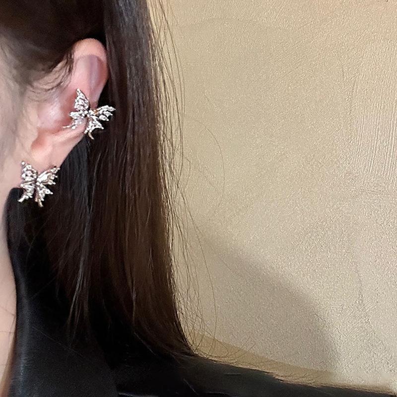 Niche Design Sense Zircon Butterfly Earbone Clip Female Sweet And Cute Elegant Light Luxury Universal Stud Earrings