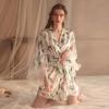 Sexy Lace Perspective Temptation Pajamas Printed Lace Up Robe Women's Home Wear