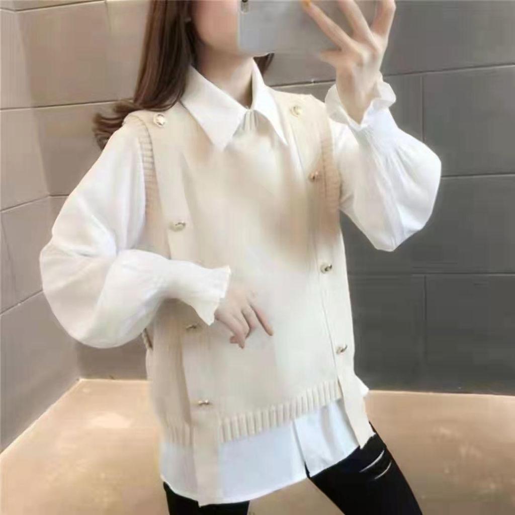 Женский вязаный кардиган без рукавов в корейском стиле - Свободный, повседневный осенний жилет