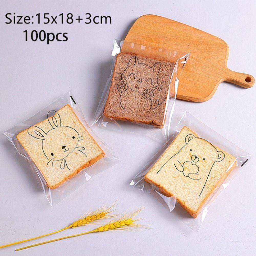 100Pcs Plastic Cookies Baking Packaging Bag Self-adhesive Bread Packaging Bags Bread Toast