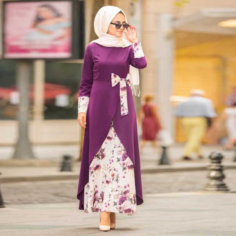 Женское платье, турецкая ткань, ислам, муслин, шифоновый халат, каноникал с шарфом, цельное длинное платье, элегантное платье с длинным рукавом и принтом