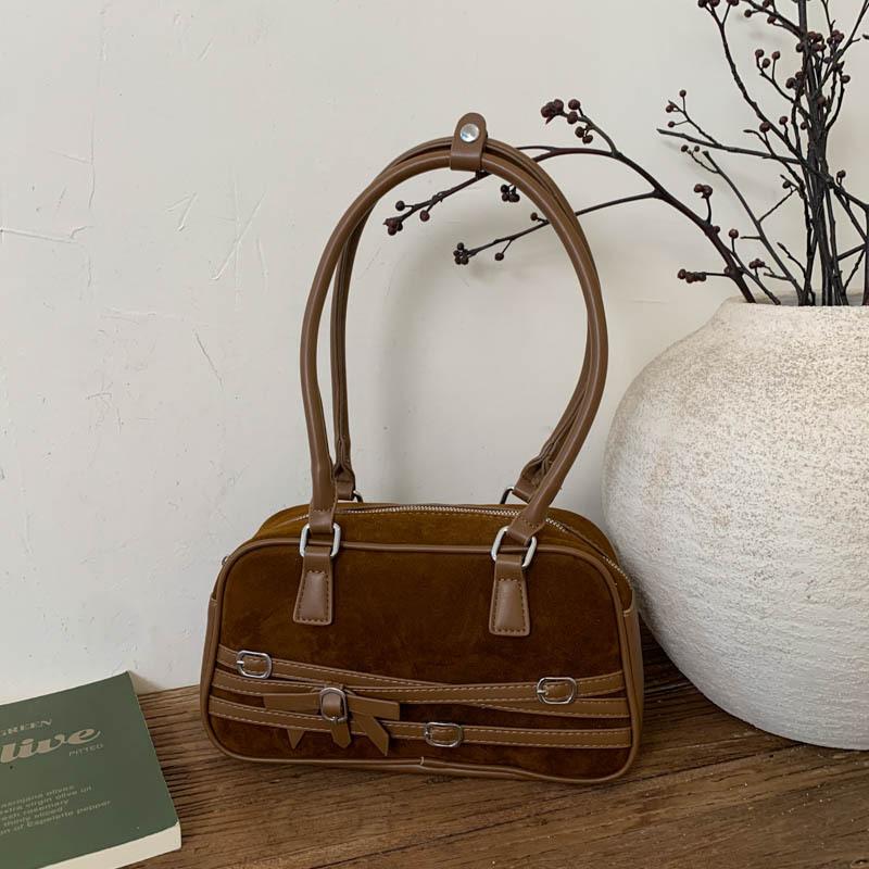 Винтажная нишевая замшевая сумка женская 2025 новая мода супер огонь сумка на плечо подмышку通勤 портативная сумка-подушка