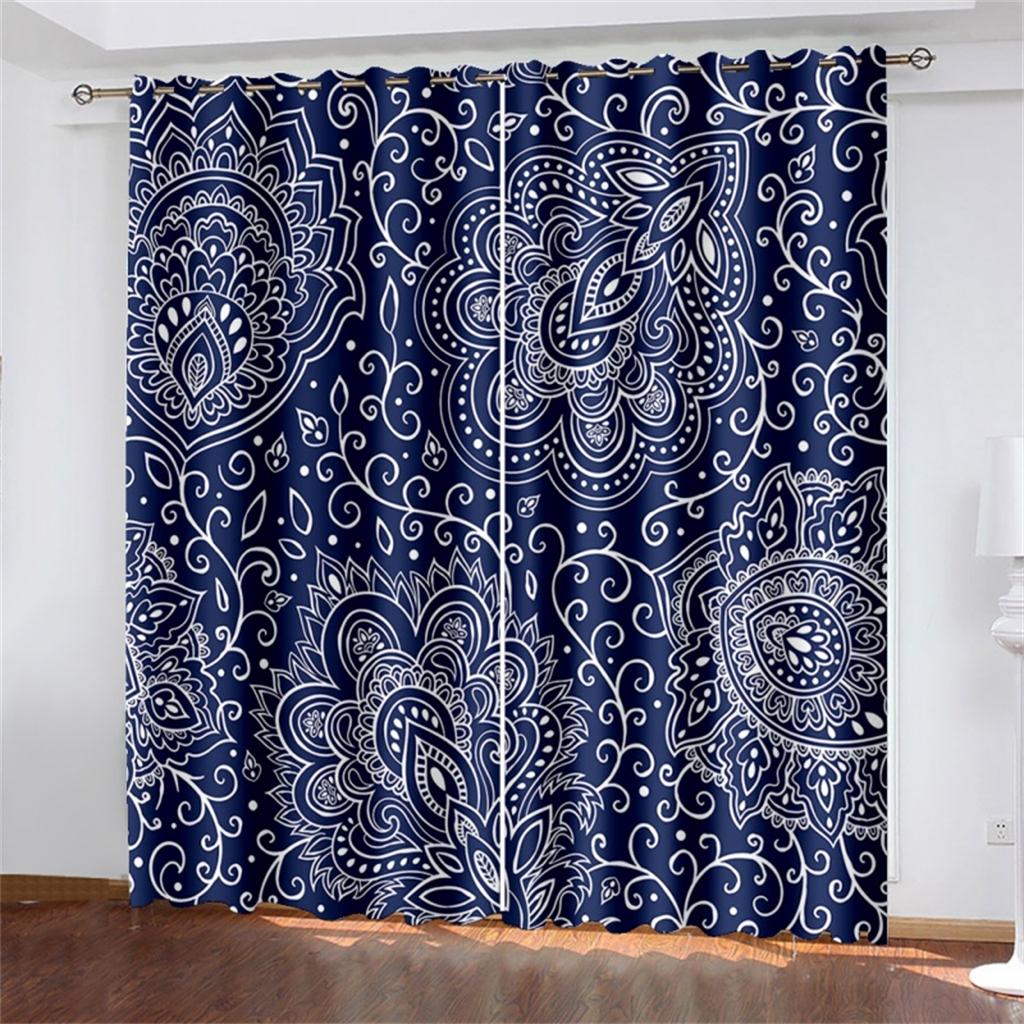 2 шт. шторы в стиле бохо с синим, золотым, желтым цветочным декором для спальни, гостиной, кухни, балкона, оконного жалюзи, декор для затенения