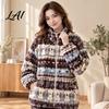 Multi Purpose Home Wear for Women 2Pcs/Set Fleece Pajamas Set Jacquard Texture Warm Loungewear Loungewear Loose Fit Sleepwear Set Autumn Winter Cozy