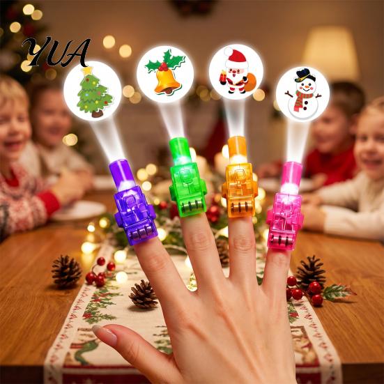 Holiday Goodie Bag Fillers Christmas Finger Projector Light, Mini Patterns LED Toy for Kids, Portable Projection Gadgets Light Up Ring Xmas