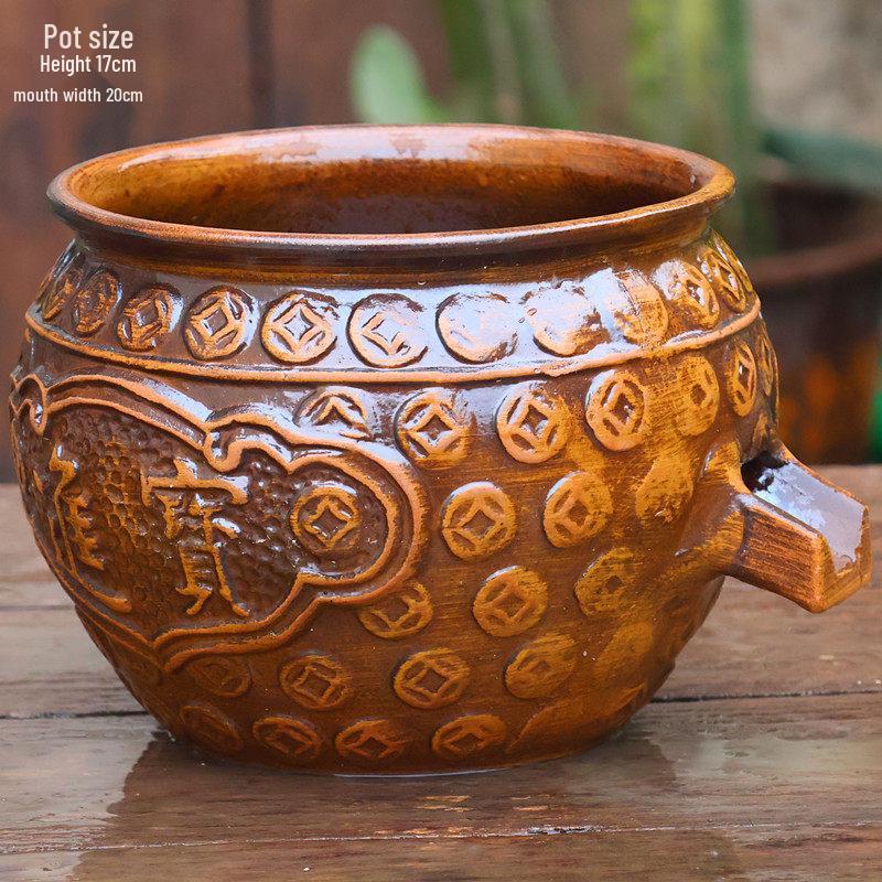 Retro Hydroponic Ceramic Flower Pot with Water Circulation, Courtyard Fish Tank, and Decorative Flowing Water Ornaments.