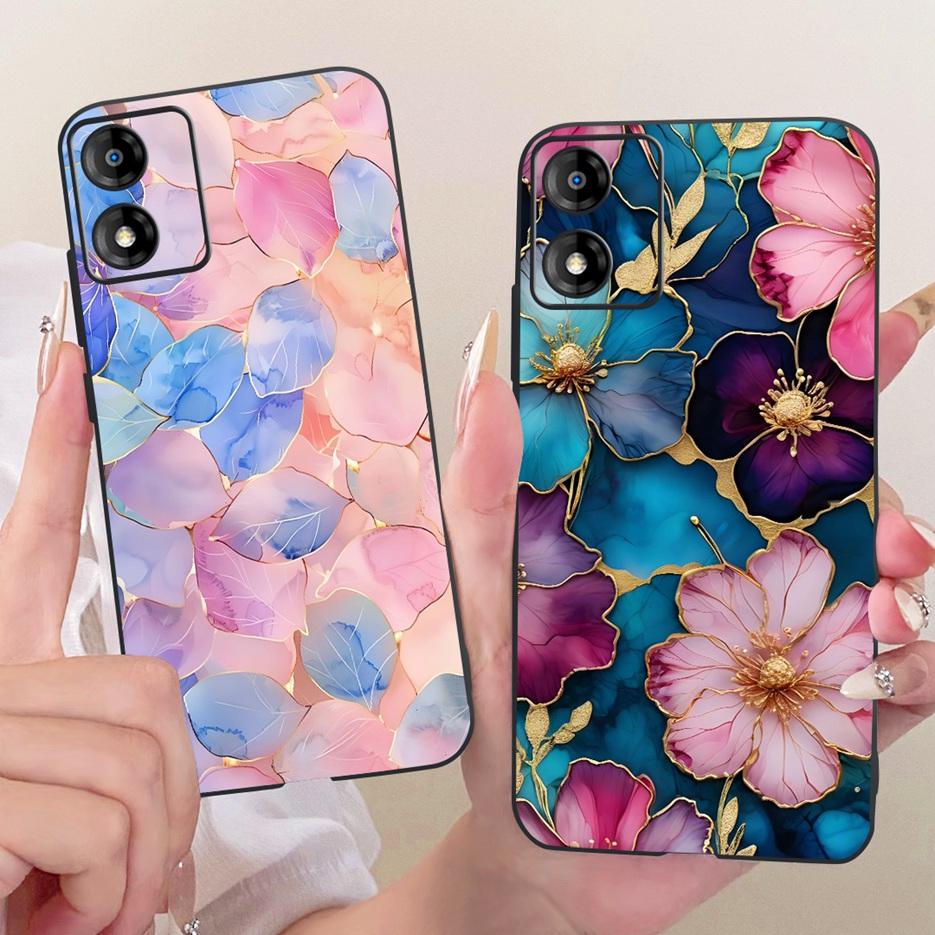 For Motorola Moto E13 Case Moto E14 Luxury Flowers Butterfly Painted Cover Soft Silicone Case For Motorola E14 E 13 MotoE13 Bags