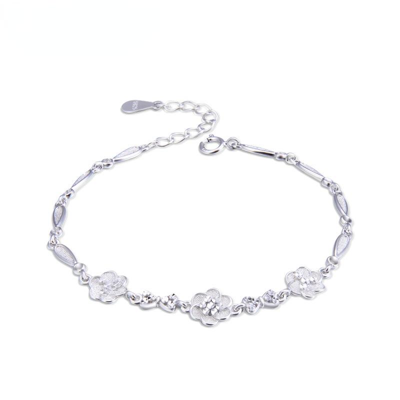 Lindon Women Zircon 925 Sterling Silver Jewelry Geometric Bead Chain Link Bracelet Fashion Fine Wedding Gift for Girlfriend