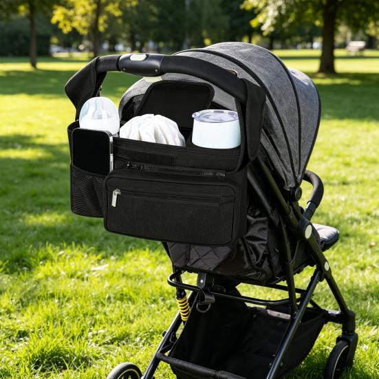 Stroller Storage Bag, for with Adjustable Straps, Waterproof Oxford Fabric Multi-Compartment Organize, for Baby Bottles Diapers Keys