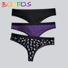 3Pcs Sexy Print Women's Thong High Waist Female Panties Plus Size Briefs