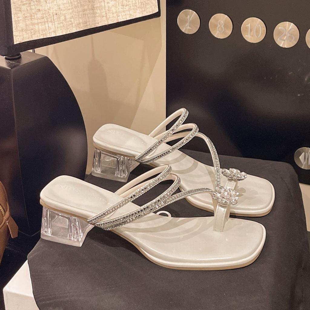 Тапочки в сказочном стиле женские новые 2025 женские летние сказочный стиль модные универсальные сандалии с кристаллами и французскими стразами