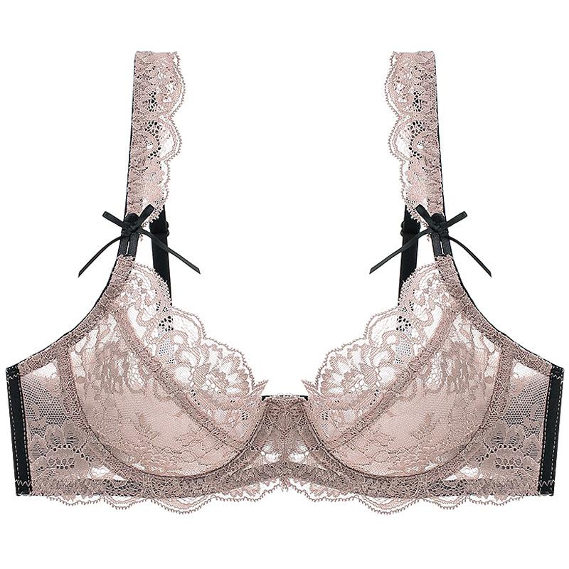 Французское сексуальное кружевное нижнее белье женское летнее ультратонкое дышащее большого размера нижнее белье большая грудь маленькая защита от провисания бюстгальтер