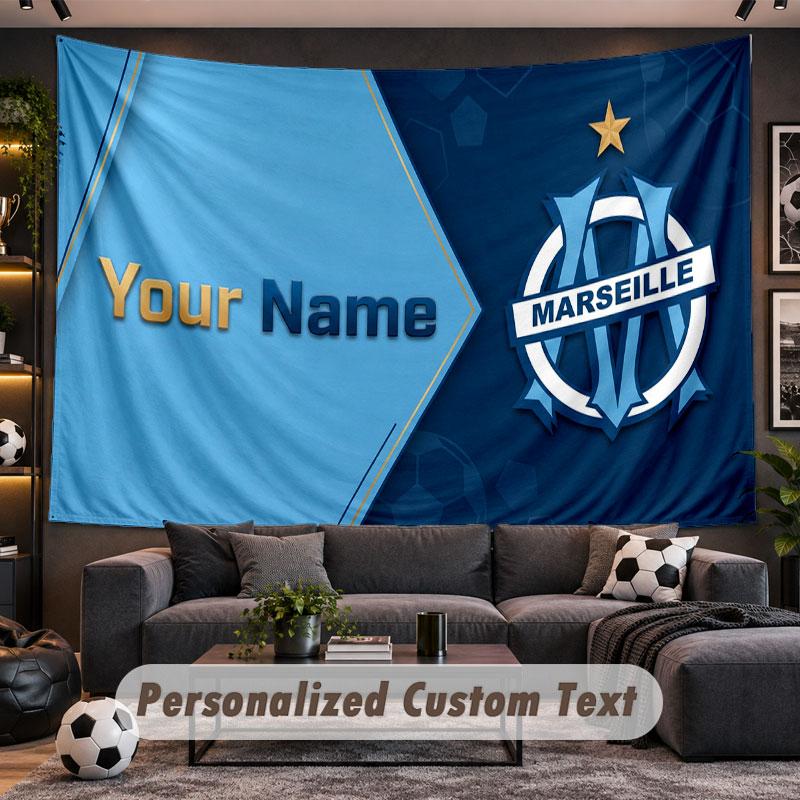 Wall Hanging Tapestry Custom NameOlympique Marseille FC Pattern Personalized Printed Fabric Wall Decor