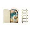 Ghost Shaped Wood Craft Halloween Cute Door Ornaments, Miniature with Ladder, Wooden Ornament 3 Layer Arch for Wall Bookshelf Decoration Eco Friendly