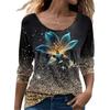 Women Tee Butterfly Love Element Holiday Weekend 3D Printing Daily Weekend Long Sleeves Casual Loose O-Neck T-shirts Female Tops