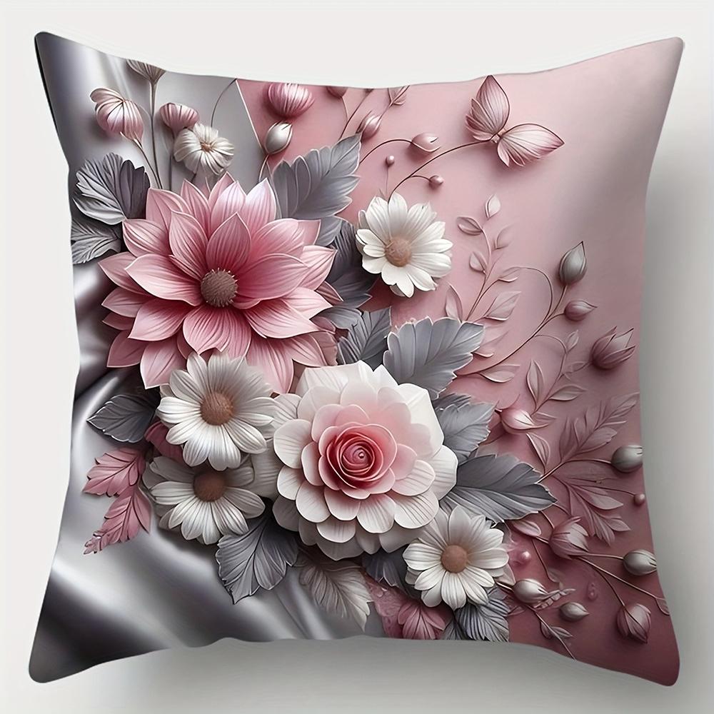 Modern Pink Floral Pillowcasebedroom Sofa Decorative Cushion Cover With Zipper Soft Cushion Cover