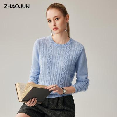Женский толстый свитер Zhaojun из 100% кашемира, кабельной вязки, с круглым вырезом