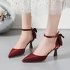 Fashion Fine Heel Elegant Celebrity 2024 Summer New Pointed Bow Sandals High Heels Women's Evening Dress Gentle Matching Skirt