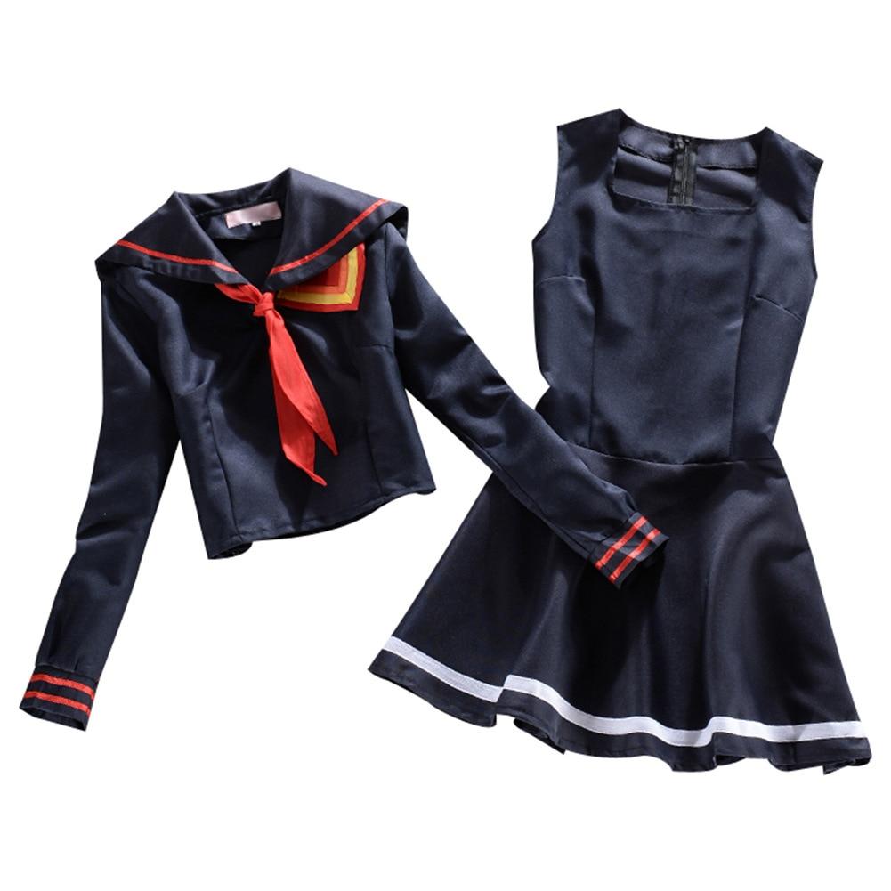 4pcs Sets Japanese Anime KILL La KILL Matoi Ryuko Cosplay Costume T-shirt Skirt Gloves Belt School Uniform Navy Sailor Suit