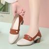 4.5cm Vintage Knit Pointed Toe Shallow Mouth Soft Leather Loafers Women Pumps 2025 Spring Med Block Heels Shoes for Office Mom