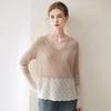 100% Pure Cashmere V-Neck Women's Sweater: Autumn/Winter, Thin, Hollow Knit, Color Block, Loose Fit Top
