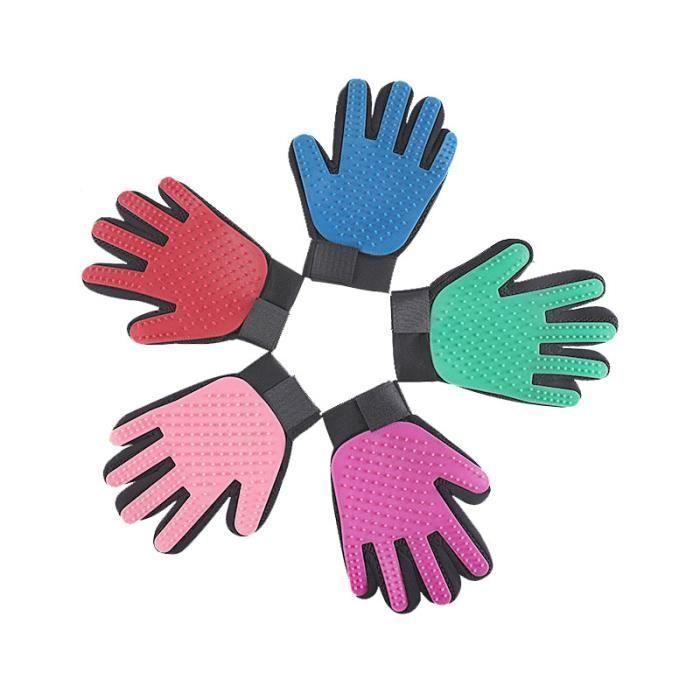 Gants de toilettage - Animalerie - Bleu - Dissolvant de poils - Pour chiens et chats - Taille moyenne