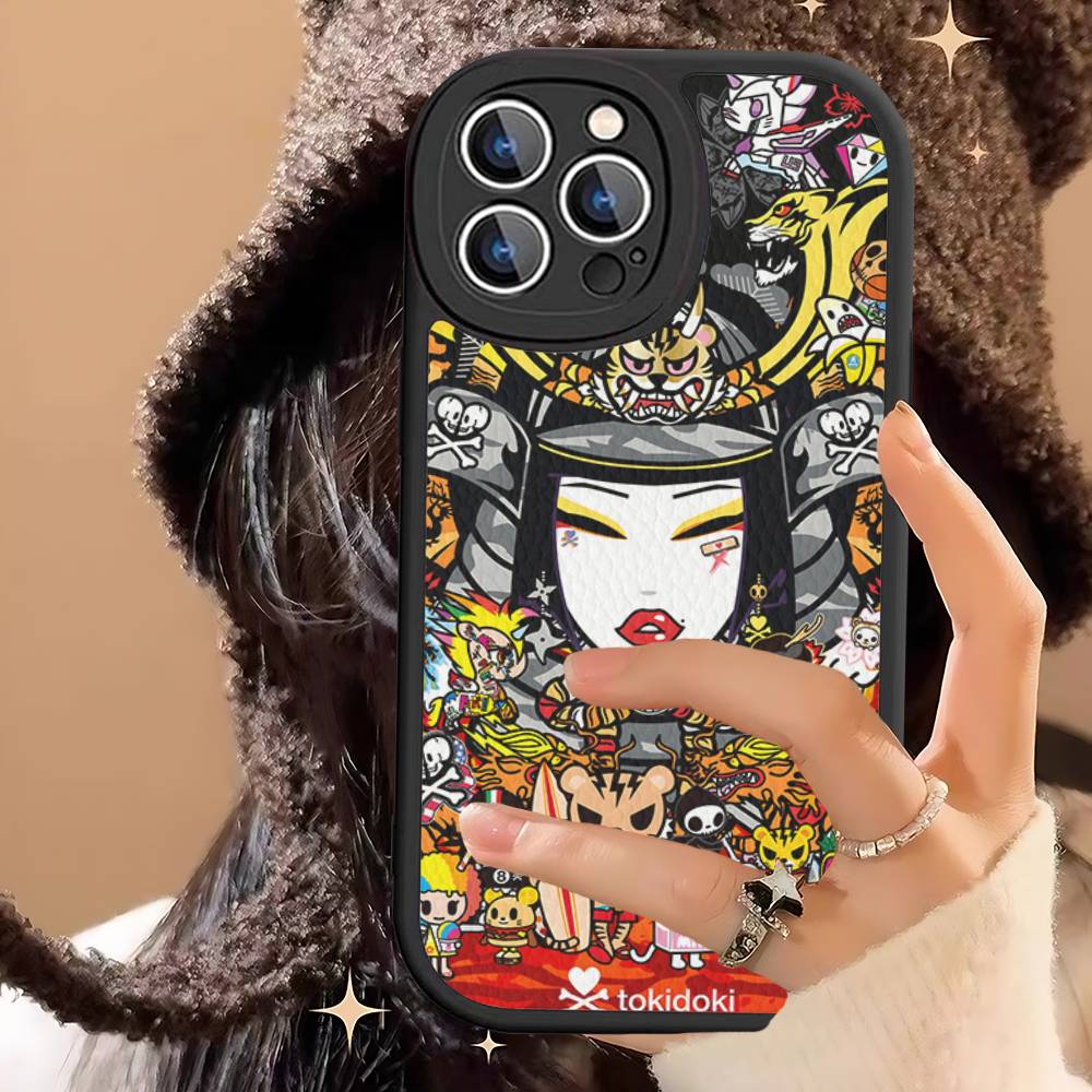 Character T-tokidoki Leather Phone Case For IPhone 16 16e 15 14 13 12 11 Pro Max Plus Mini Cover