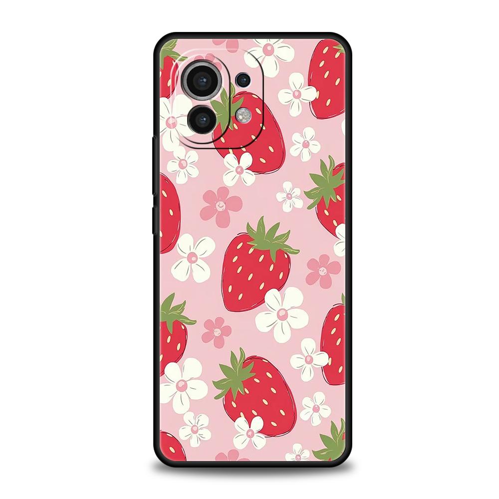 Чехол для телефона для Xiaomi Mi 17 Pro Max 15 14 13 12 11 Ultra 15T 14T 13T 12T Pro Lite Мягкий ТПУ Милый Клубничный и Мелкий Цветочный Розовый