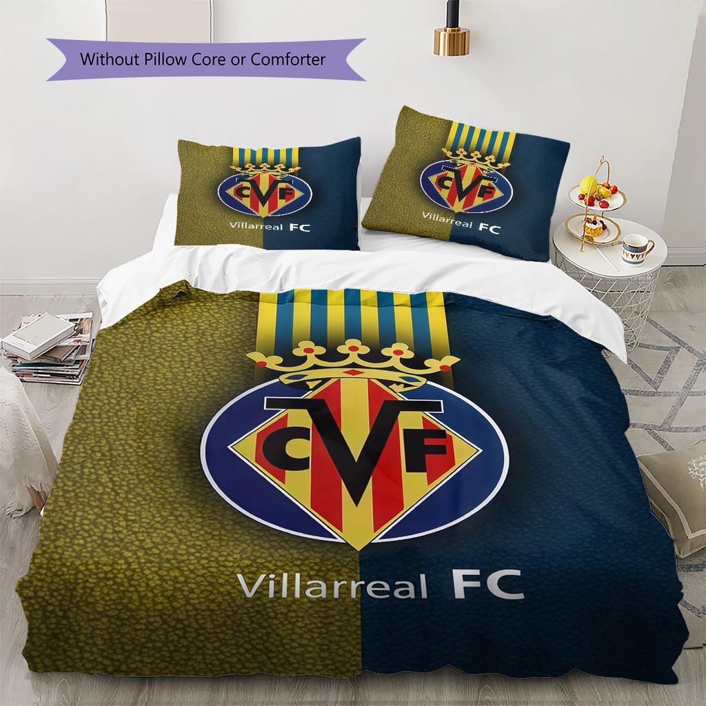 Villarreal CF logo Bedding Quilt Set Quilt Cover Pillowcase Home Decoration Birthday Gift (1 * duvet cover + 2 * pillowcase, without core)