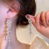 Light Luxury Full Diamond Small Leaf Tassel Ear Clip 2024 New High-end Round Face Earrings Without Ear Holes